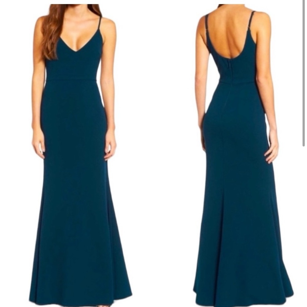 Lulus Maxi Dress Womens Medium Infinite Glory Mermaid Long Strap Teal Green Blue